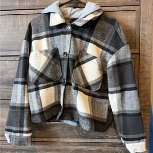 Ashley By 26 International Checkered Hooded Jacket in Black and Gray